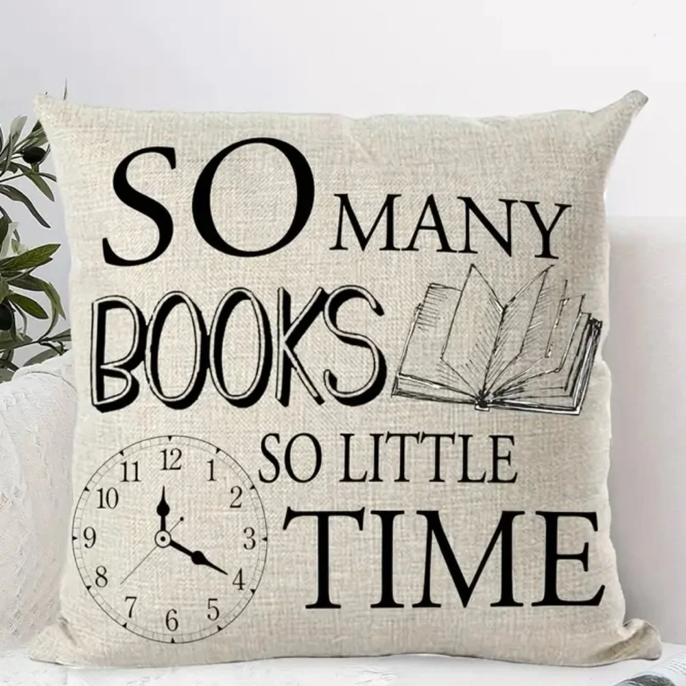 “So Many Books, So Little Time” 18x18 Throw Pillow Cover – Book Lover Home Decor